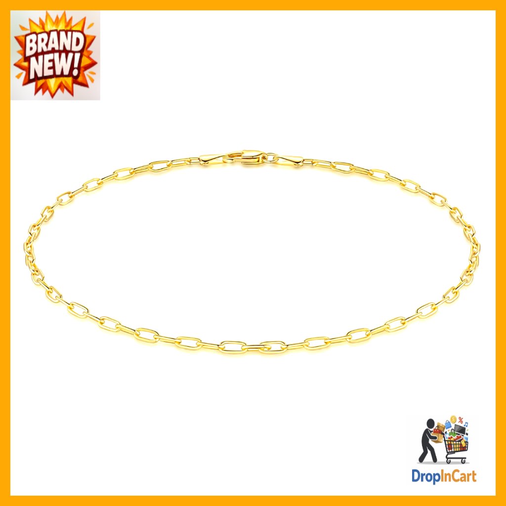 14k Gold Paperclip Chain Anklet Minimal Chic Elegant Beach Jewelry Adjustable